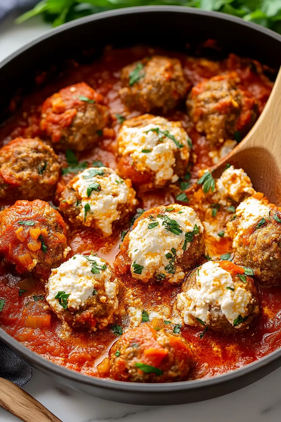 Savory meatballs served in a rich tomato sauce.