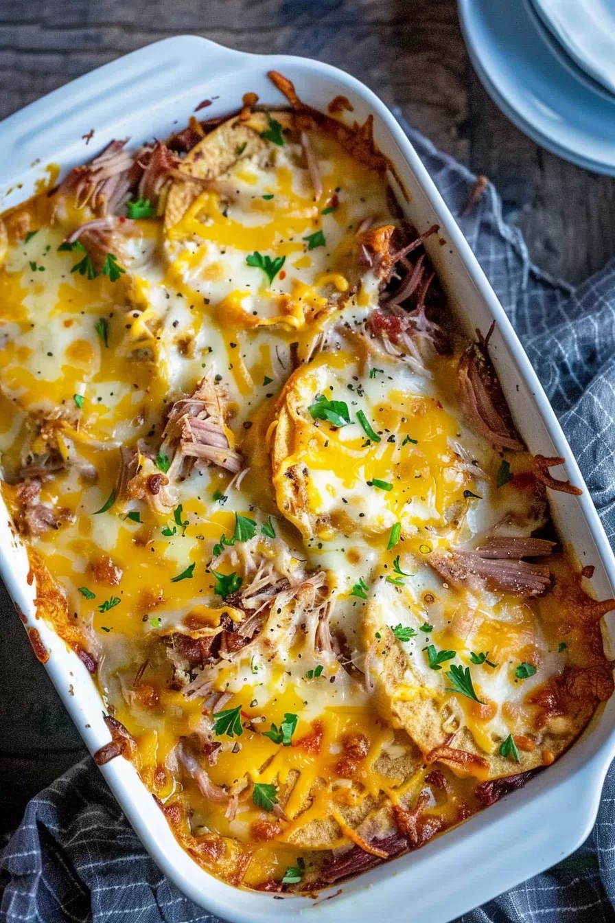 Spicy Pulled Pork King Ranch Casserole