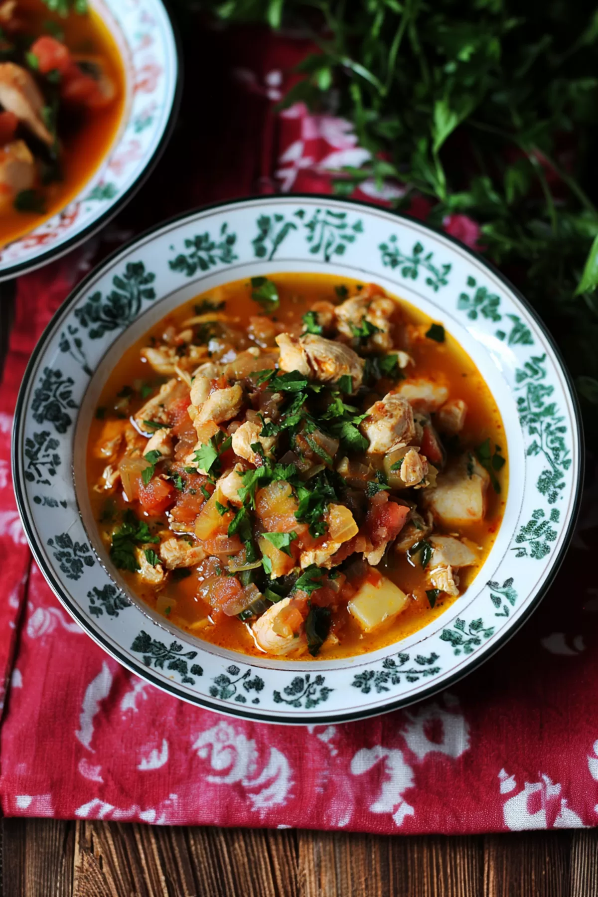 A warm and inviting dish showcasing chicken and vegetables in a savory tomato glaze.