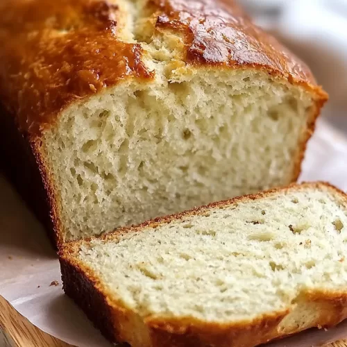 Banana bread loaf on a wooden cutting board, partially sliced to reveal the moist interior.