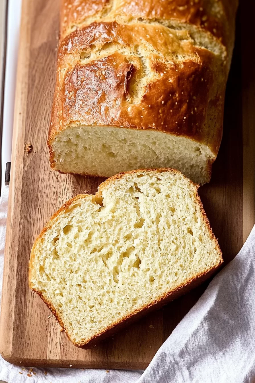 Golden-brown banana bread with a slightly cracked top, resting on a rustic wooden surface.