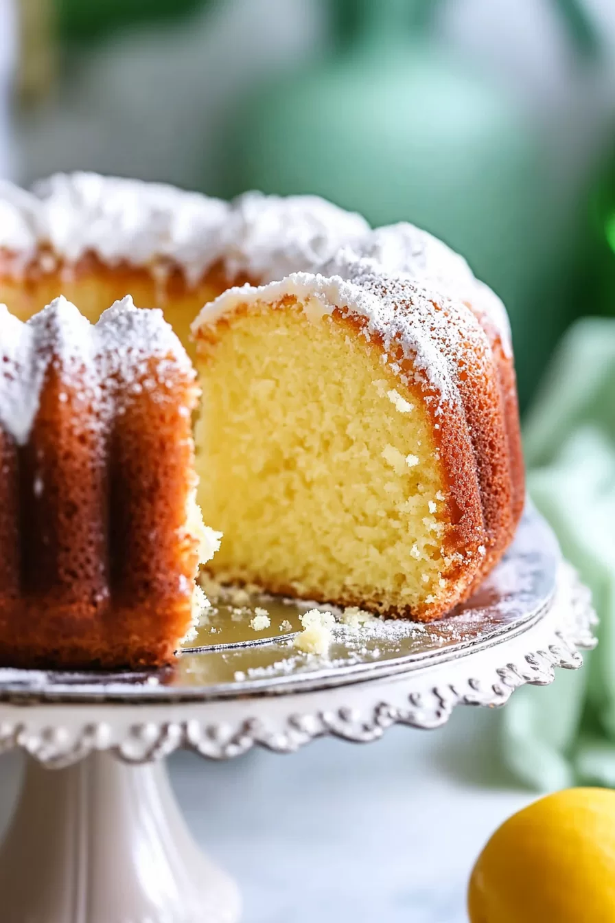 The perfect 7 UP Cake with a golden crust and tender center, ready to serve.