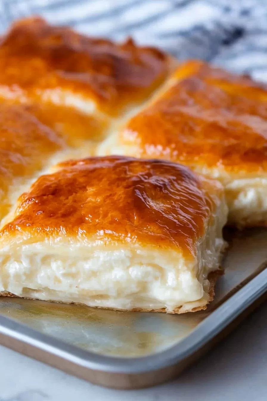 A plate showcasing freshly baked Breakfast Cheese Danish, highlighting the smooth and luscious cream cheese filling.