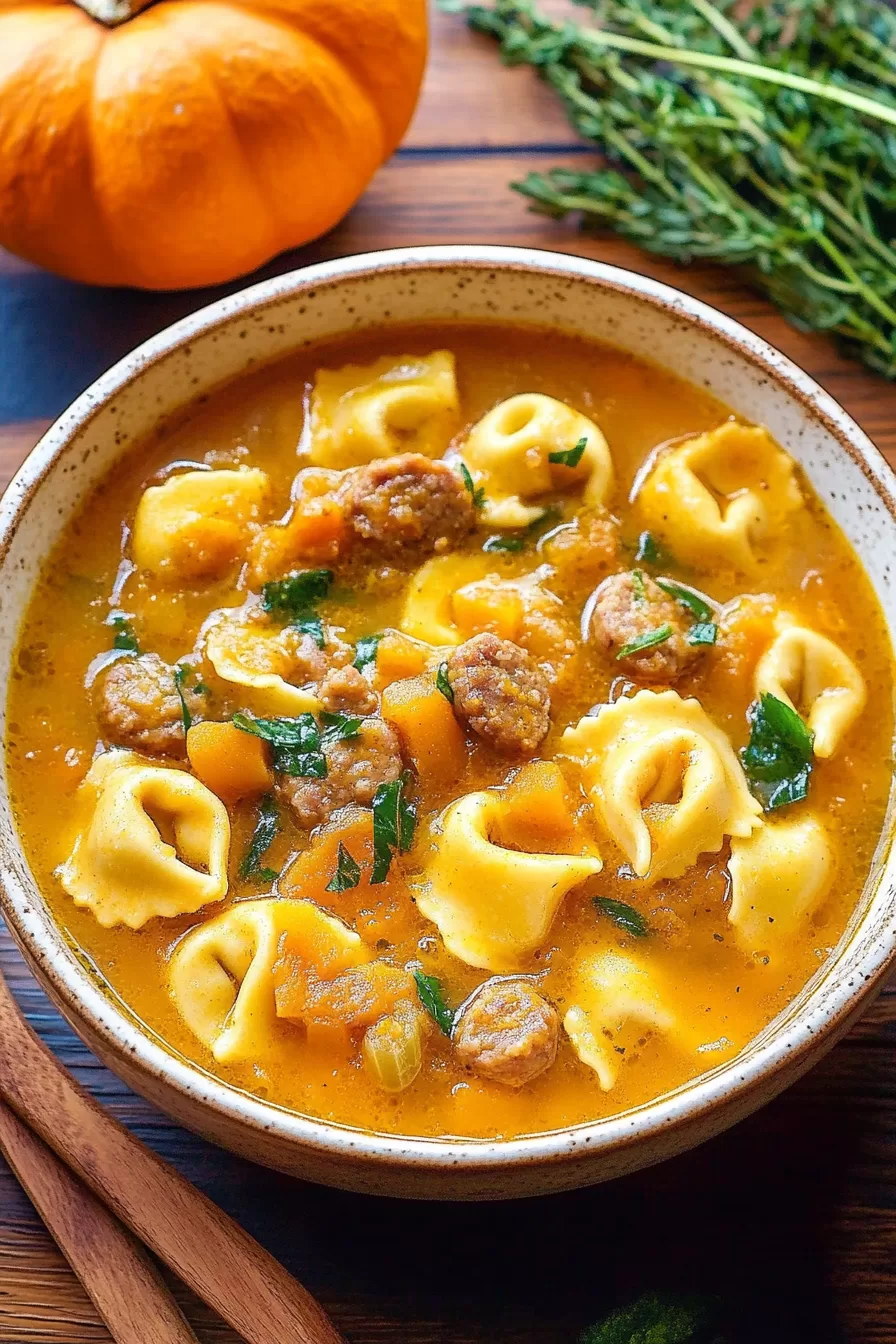 A delicious and creamy soup loaded with sausage and tortellini, paired with fall spices and chunks of tender butternut squash.