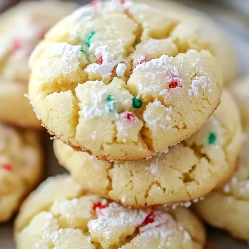 Close-up of a bite taken from a festive ooey-gooey butter cookie, showing its tender, chewy texture.