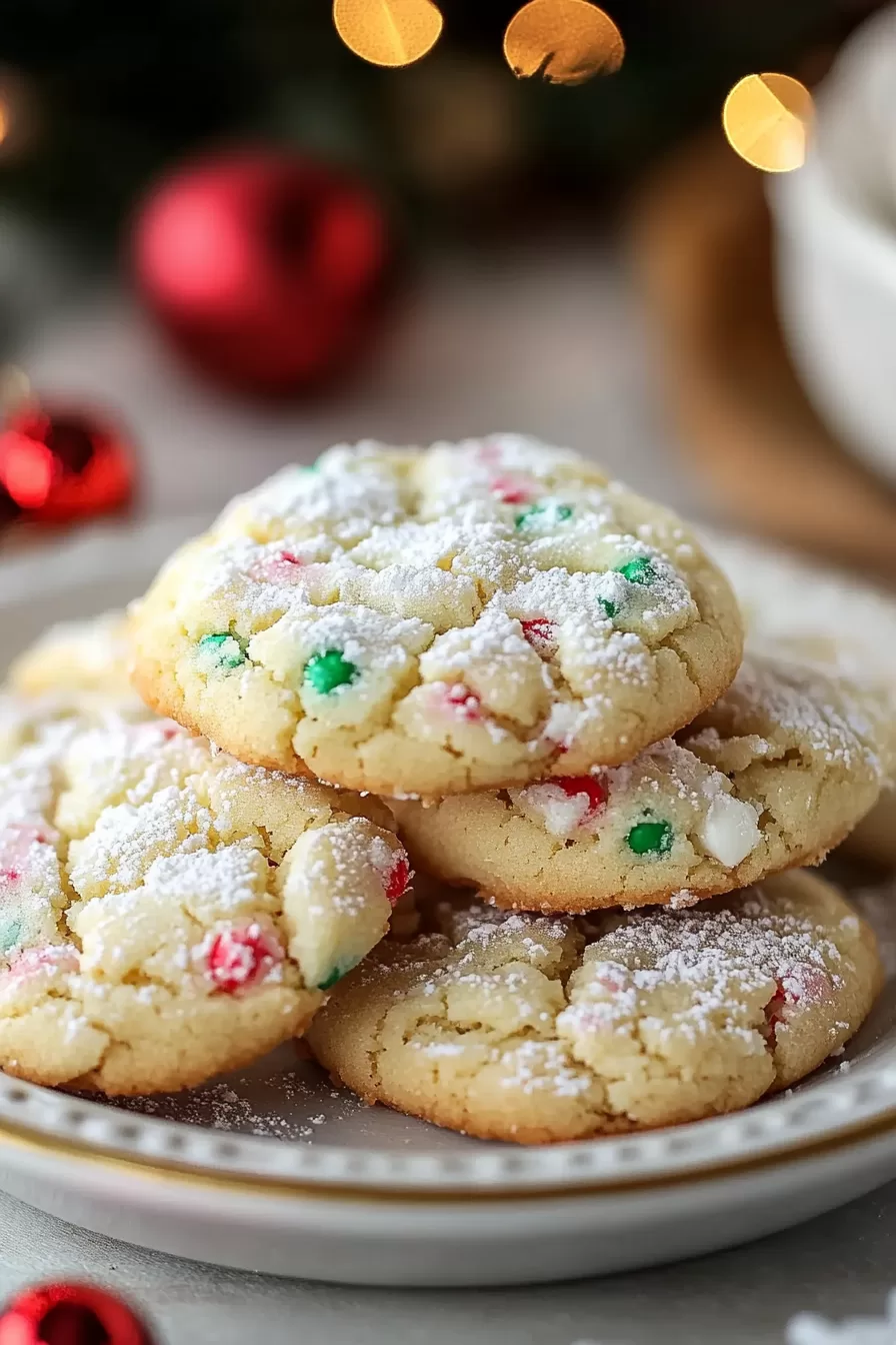 Cracked and chewy holiday cookies with a light dusting of powdered sugar, capturing the essence of Christmas baking.