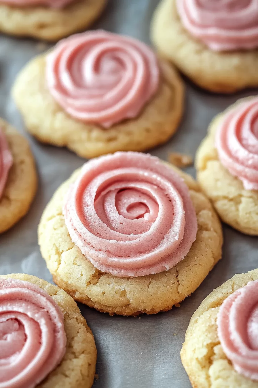 Rows of frosted sugar cookies on parchment paper, freshly baked and ready to serve.