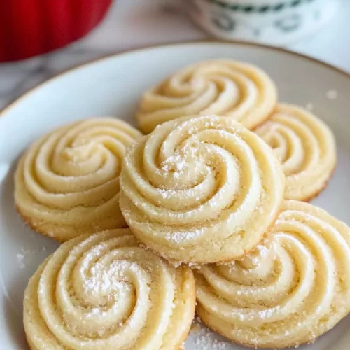 A tray filled with freshly baked butter cookies, surrounded by holiday-themed decor.