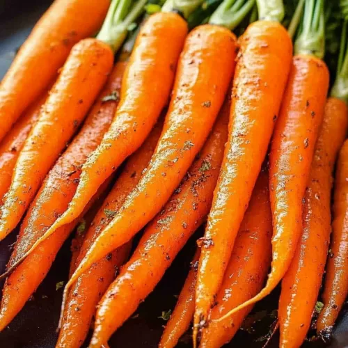 Close-up of tender, glistening honey-roasted carrots, showcasing vibrant orange hues.