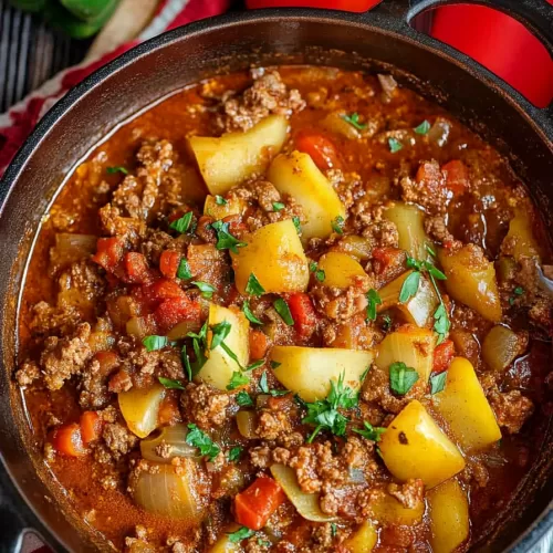 A close-up of steaming Hungarian goulash, highlighting the perfectly cooked vegetables and savory broth.