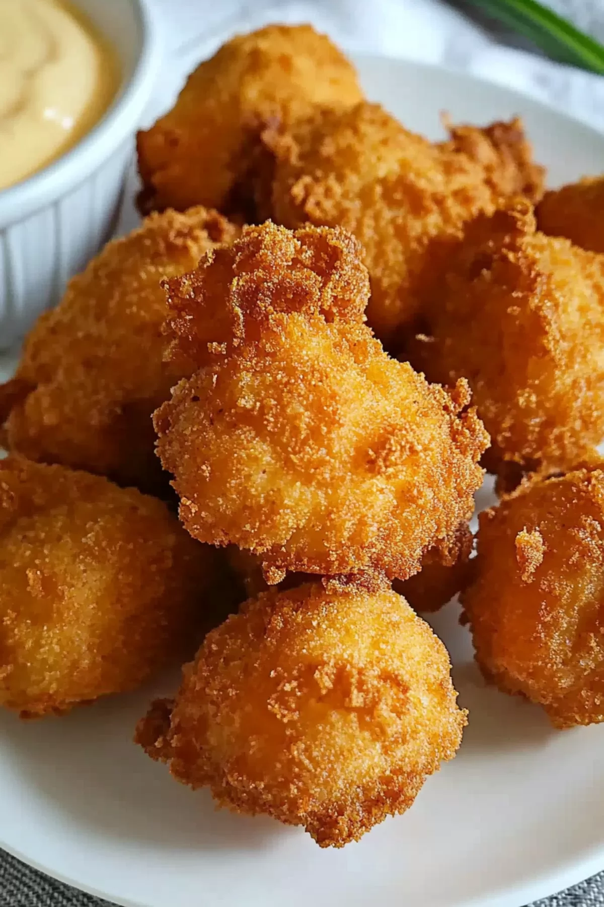 Close-up of crispy fried dough bites, showing their deliciously crunchy texture.