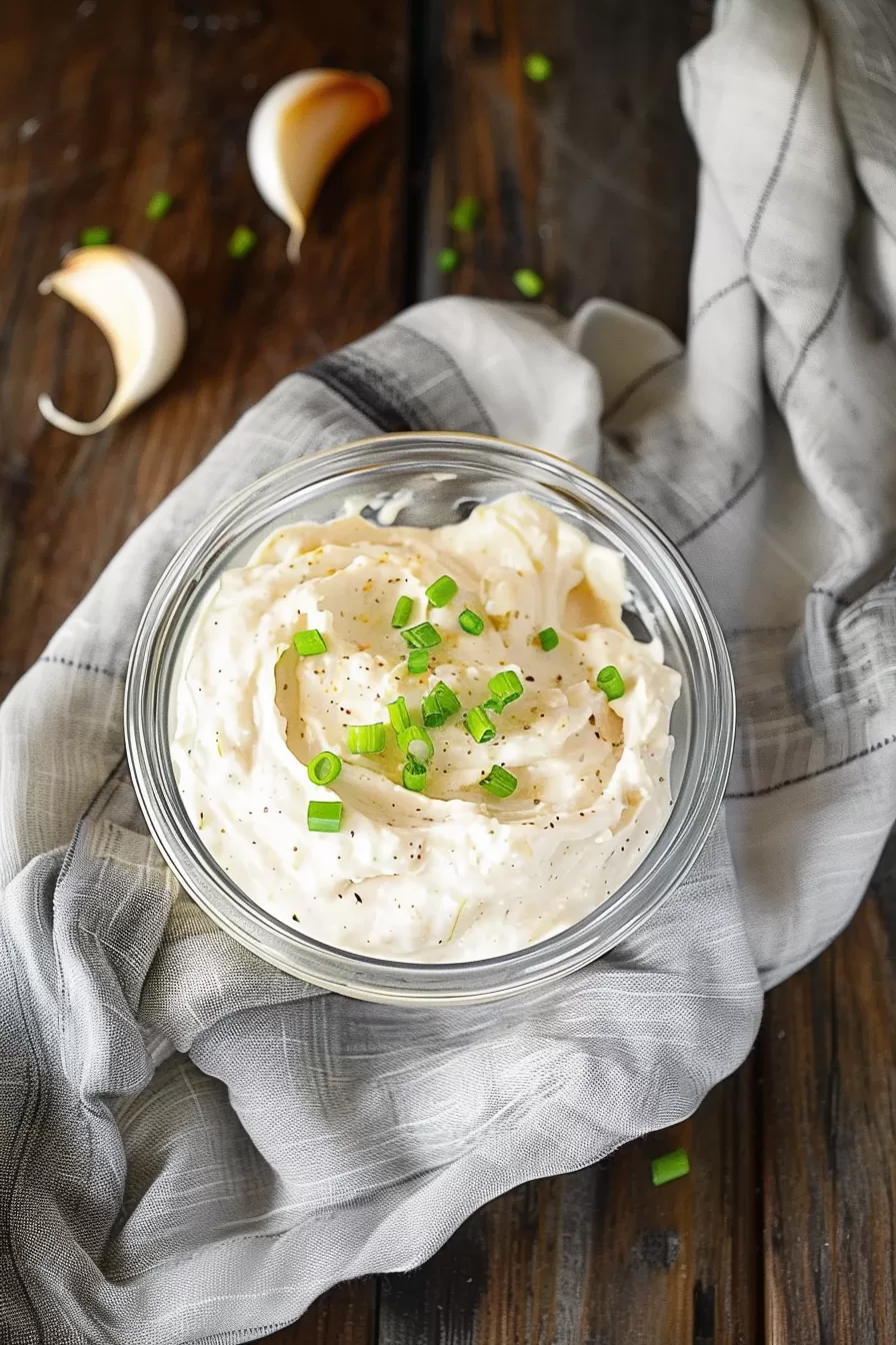 A serving of creamy dip with a topping of sliced onions and chives, perfect for pairing with crispy tortilla chips.