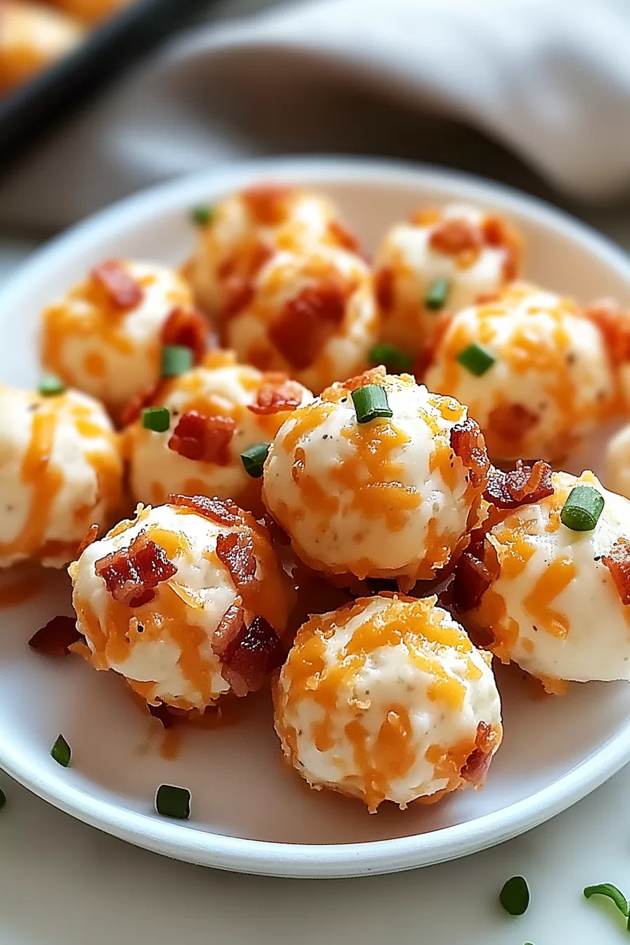 A plate of mini bacon ranch cheeseballs, beautifully arranged for a party platter.