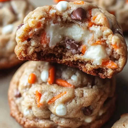 A single stuffed carrot cake cookie sitting on a plate, highlighting its golden texture and rich filling.