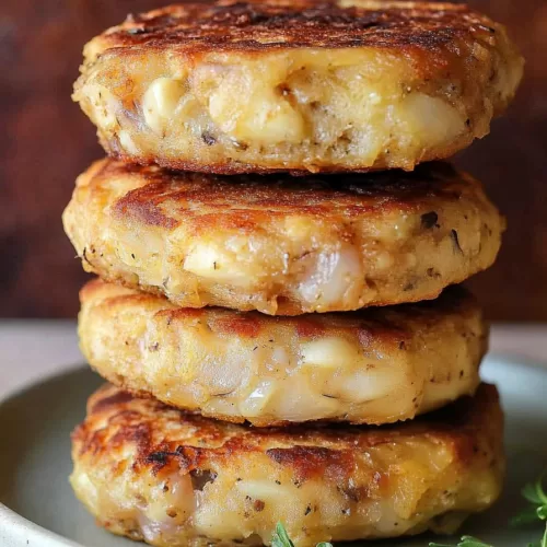 Close-up view of a tinned mackerel patty revealing its flaky and moist interior.