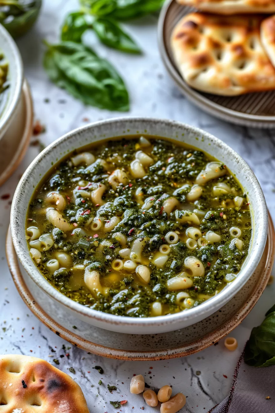 Turnip Green Soup served alongside golden-brown biscuits, creating a warm and inviting meal setting.