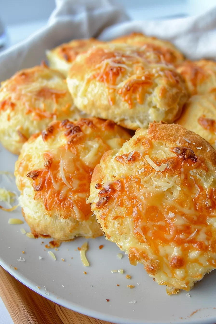 A plate of freshly baked cheese buns, perfect for a savory snack or side dish.