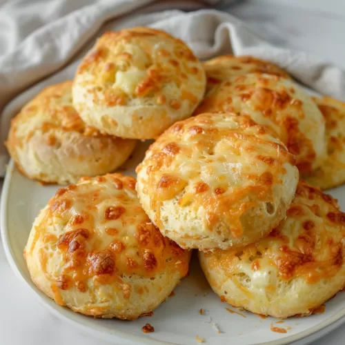 Cheese buns with a golden, bubbly cheese top, ready to be served and enjoyed.