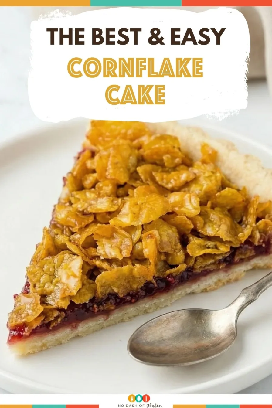 Cornflake cake slice with text overlay reading the best and easy cornflake cake