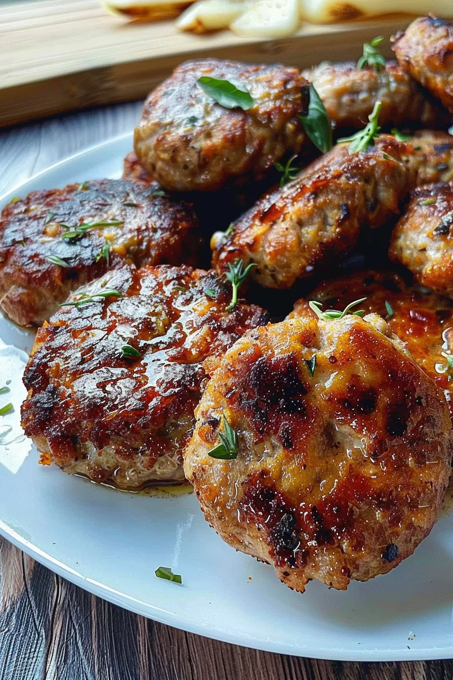 Golden brown potato meatballs garnished with fresh herbs, served on a white plate.