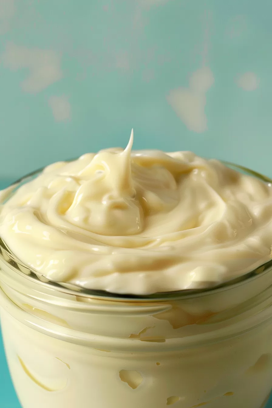 A small jar of egg-free mayo styled with fresh salad ingredients, emphasizing its versatility in recipes.