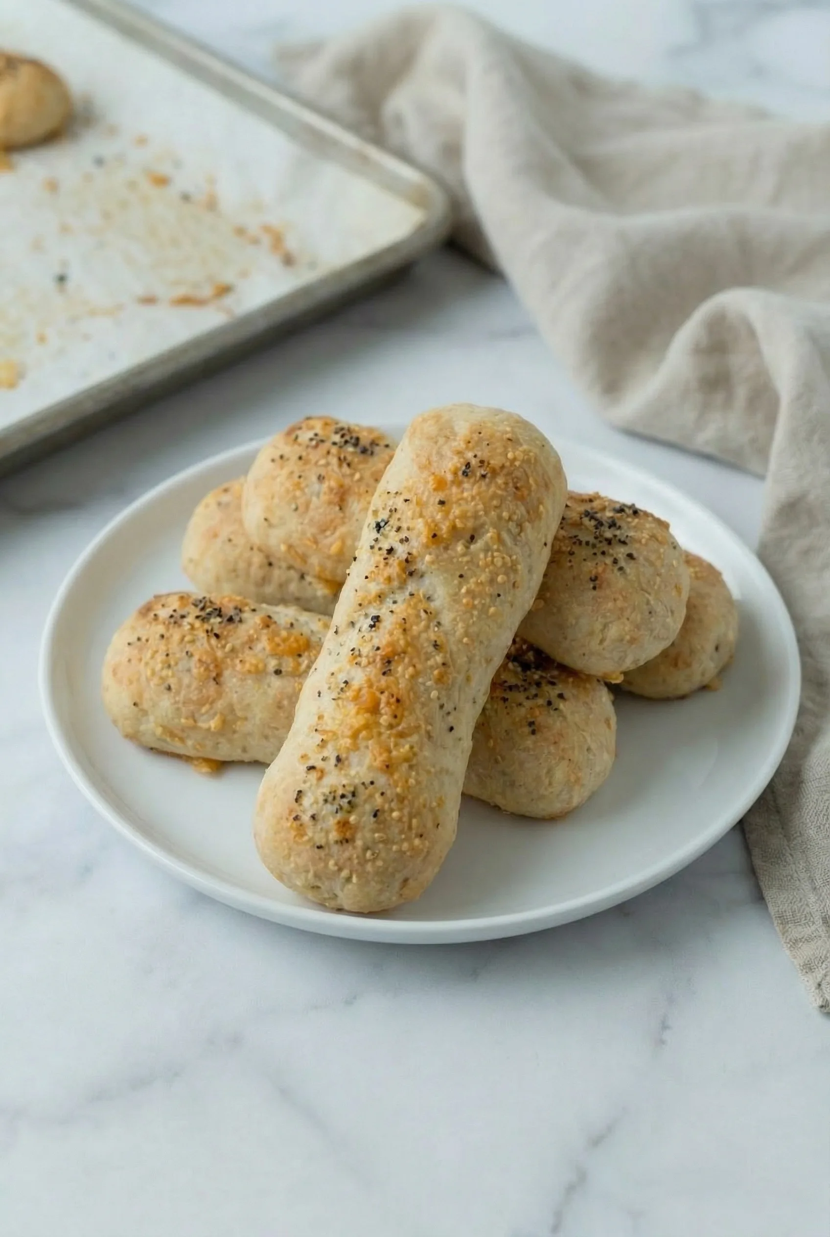 Plate of warm Homemade Pizza Sticks ready for dipping in marinara sauce