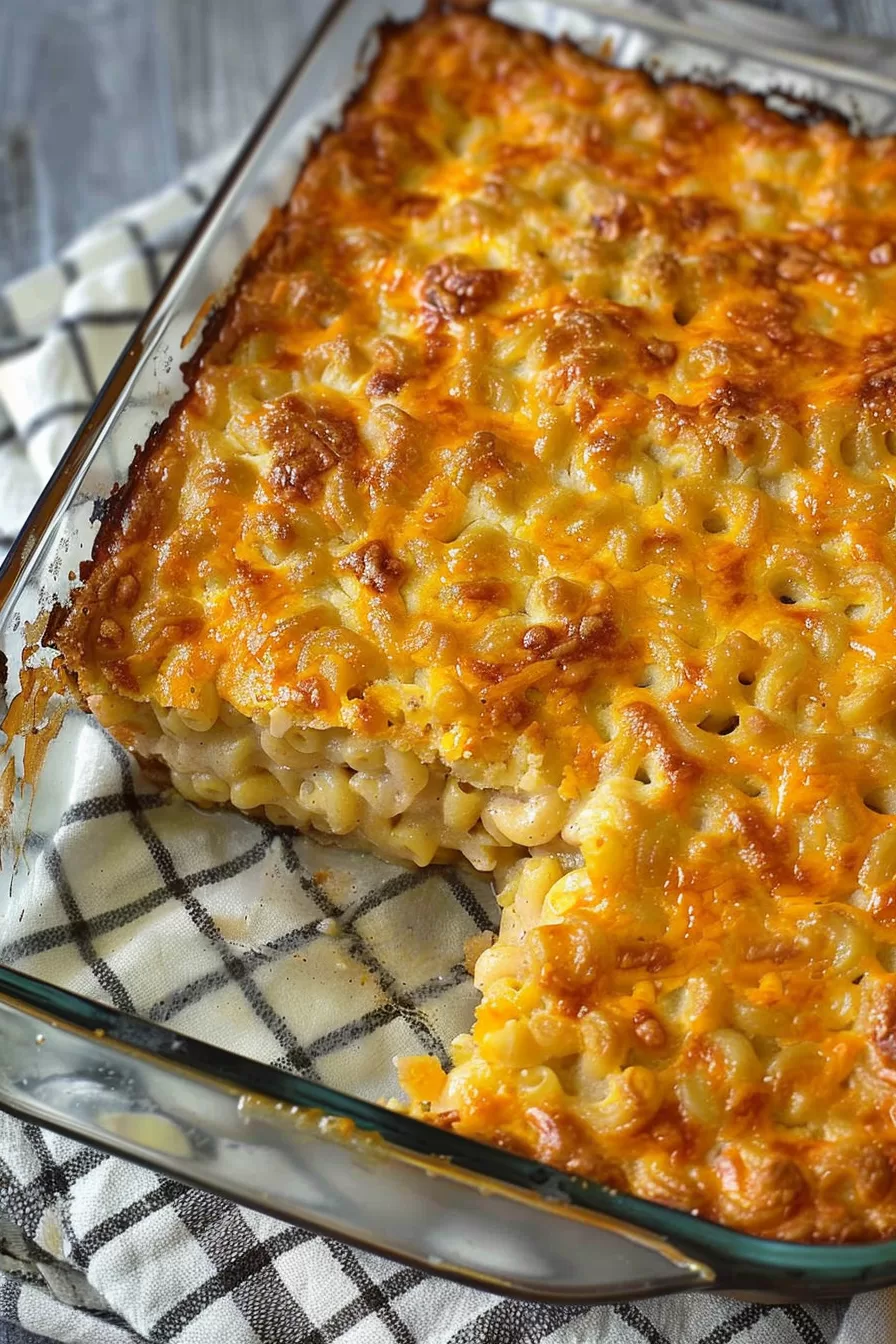 Trinidad macaroni pie garnished with fresh chives, highlighting its golden-brown top.