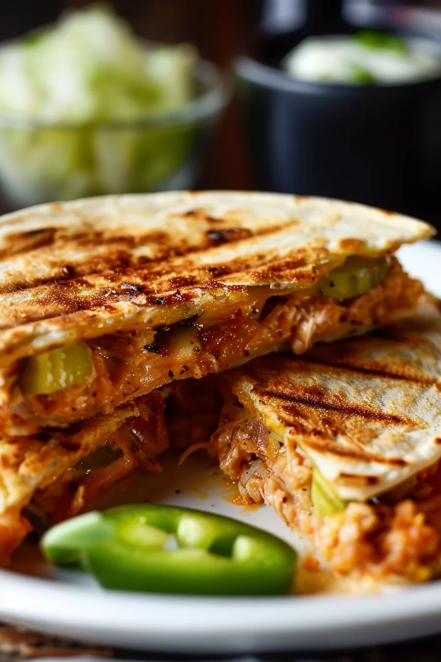 A crispy tuna melt wrap oozing with cheese, layered with shredded tuna and vibrant green peppers, perfect for lunch.