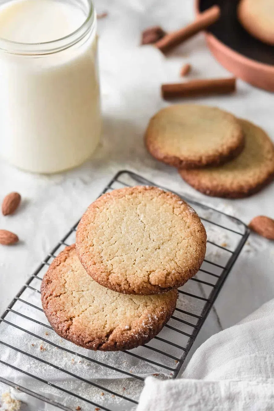 Stacked cookies with a crumbly edge.