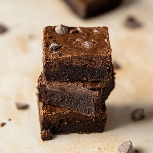 Chewy, gooey brownies with a smooth, shiny crust.