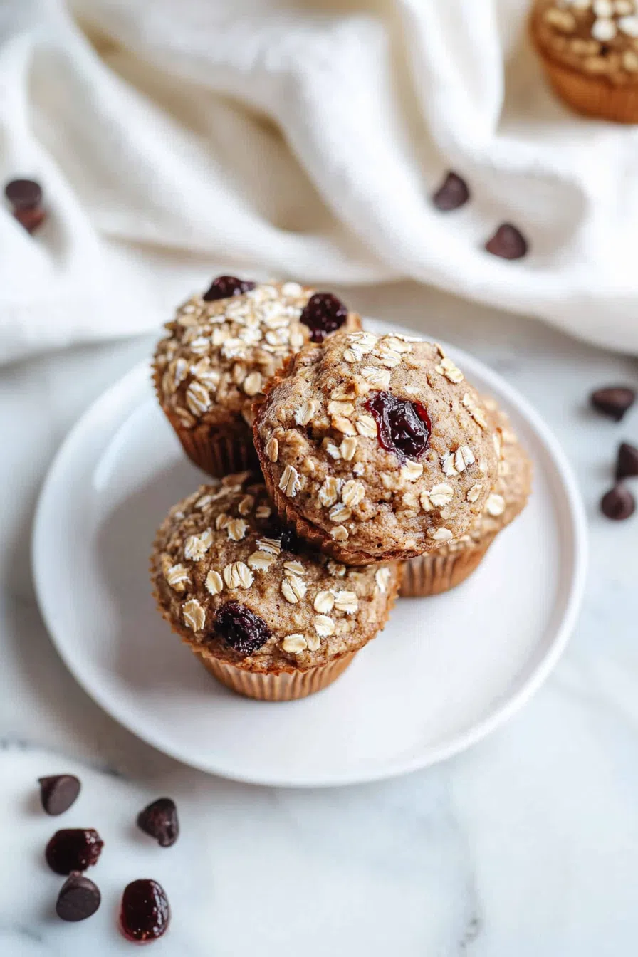 Close-up of moist and fluffy banana muffins arranged on a white plate.