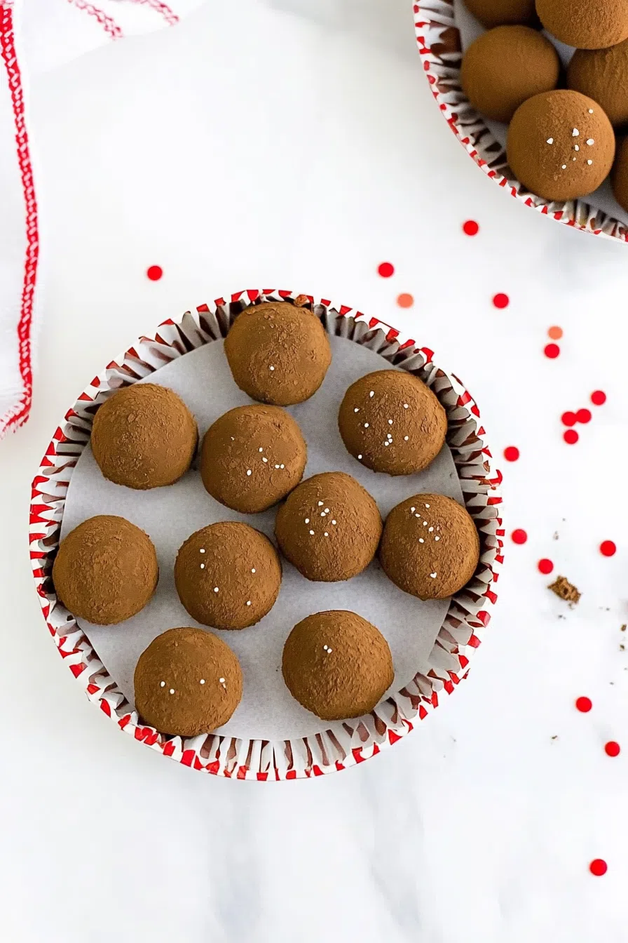 Rich, velvety chocolate truffles dusted with cocoa powder.