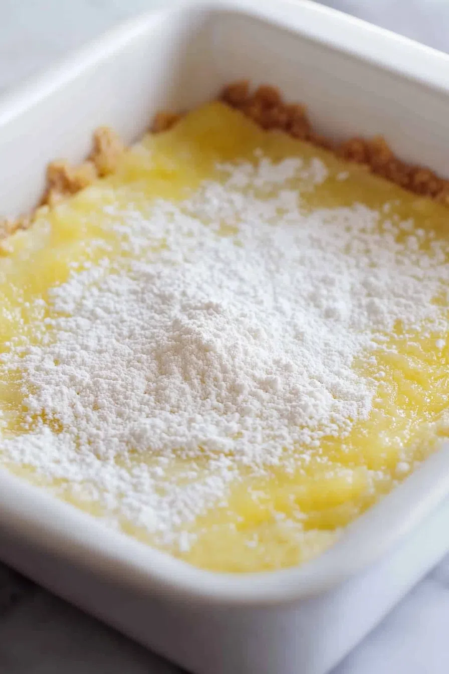 Golden, flaky bars dusted with powdered sugar.