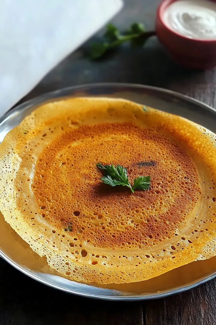 A single adai dosa rolled up, showing its crispy edges and soft interior.
