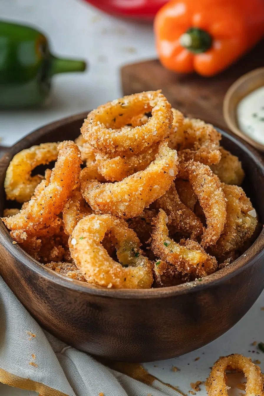 Air-fried peppers arranged on a serving platter, ready to eat.
