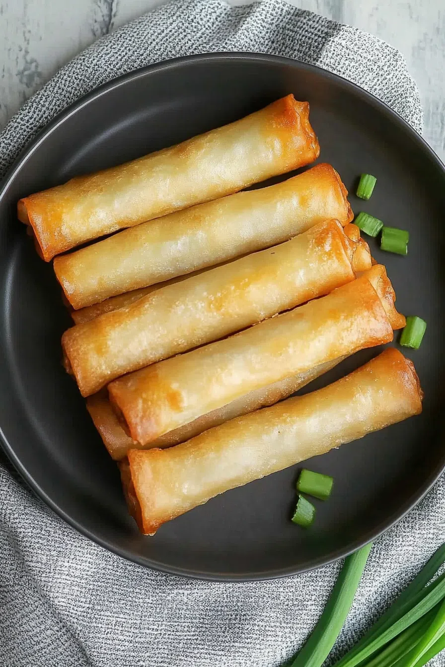 Crispy golden lumpia arranged on a serving plate.