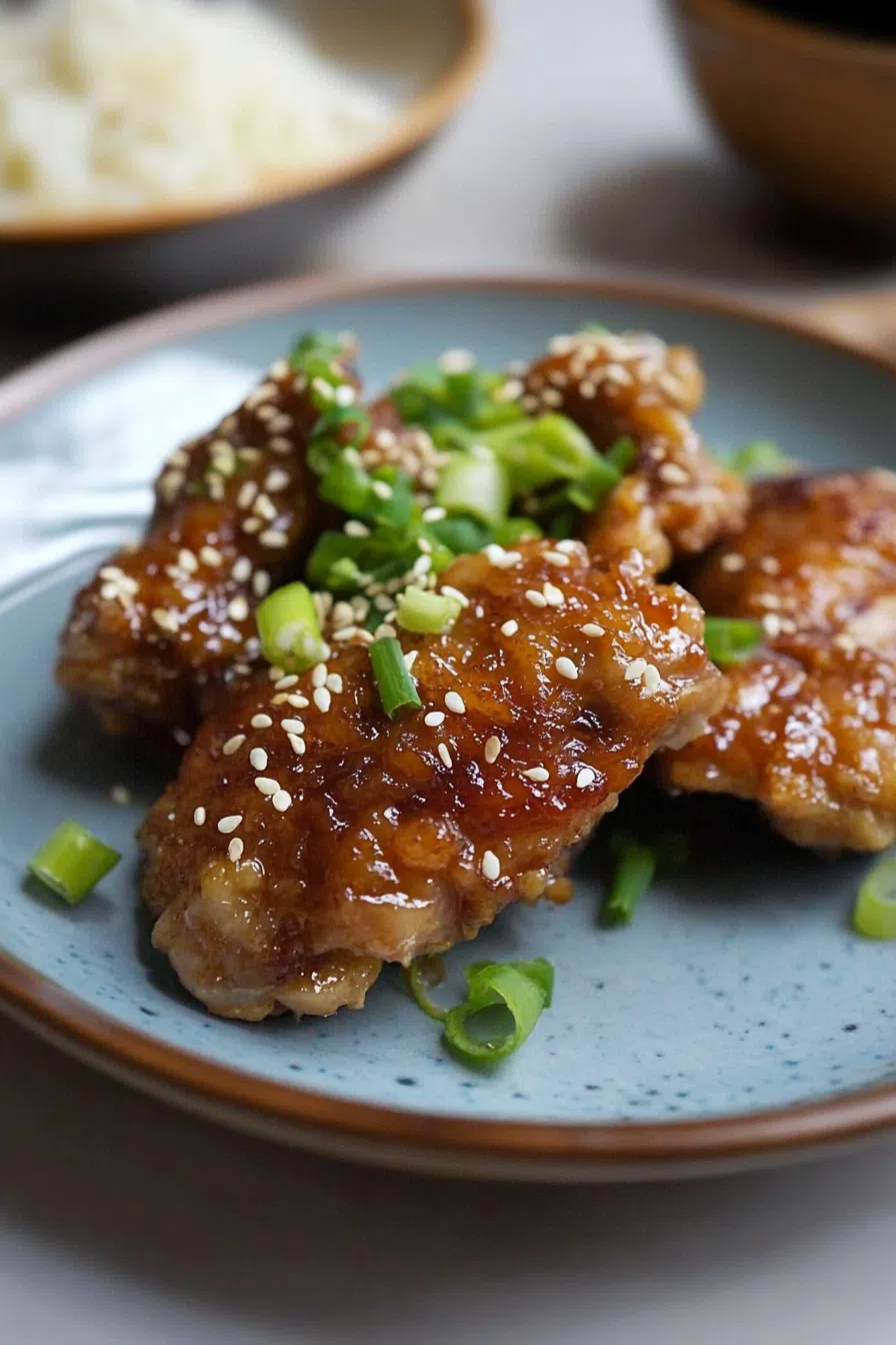 Hawaiian-inspired shoyu chicken drizzled with a rich soy-based sauce and served with a side of fluffy rice.