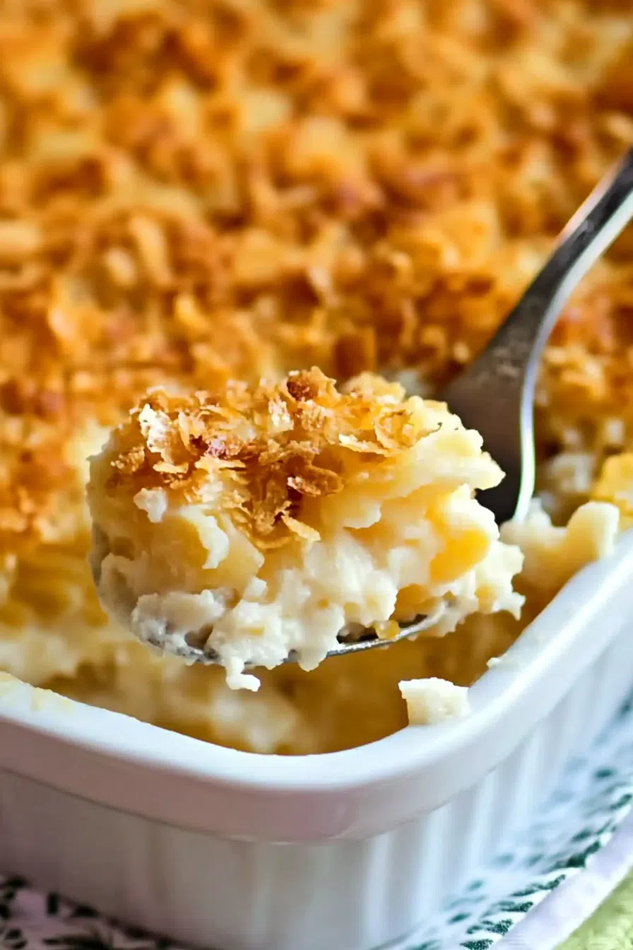 Scoop of creamy potatoes with a crunchy topping.