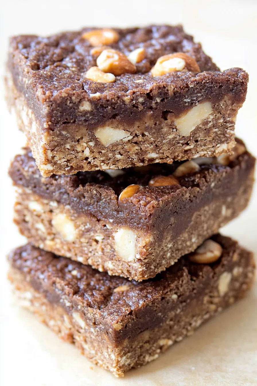 Close-up of freshly baked protein bars on a wooden cutting board, with a sprinkle of oats on top.