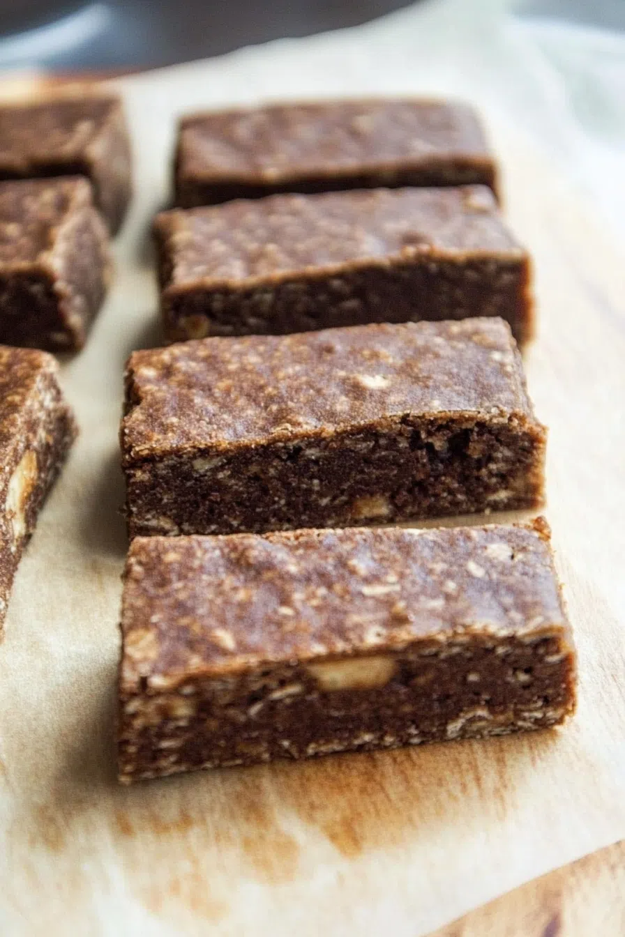 A delicious slice of a baked protein bar showing its chewy texture and wholesome ingredients.