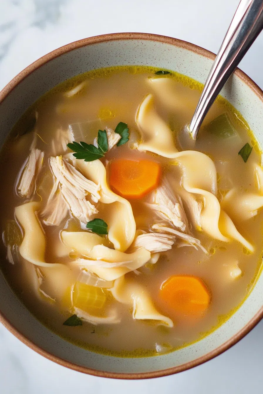 Warm and nourishing chicken soup with drumsticks ready to be enjoyed.