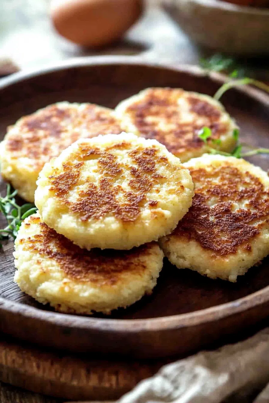 Side view of a stack of egg patties, emphasizing the layers and light, airy texture.