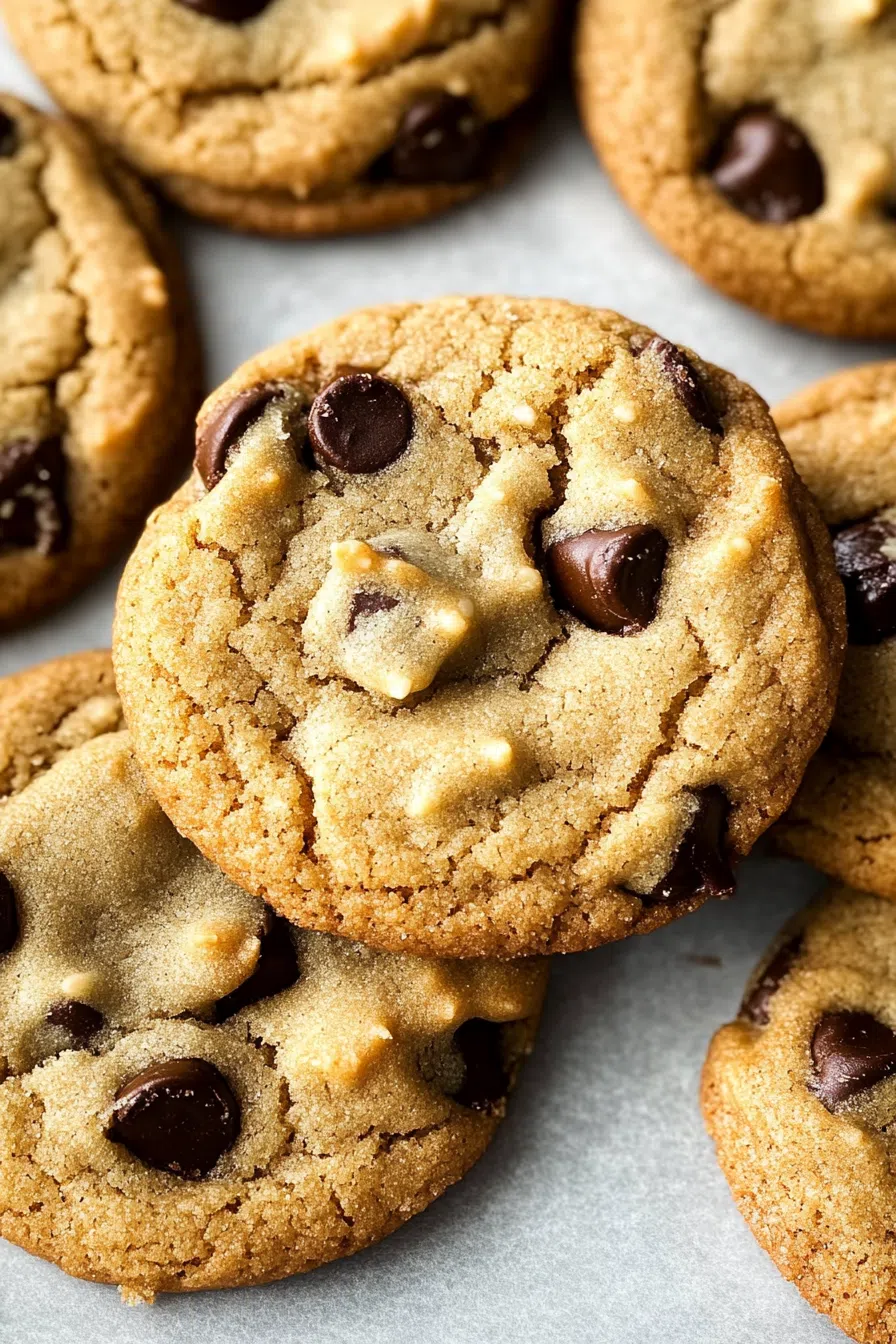A batch of warm cookies arranged on a baking sheet, highlighting their crumbly texture.