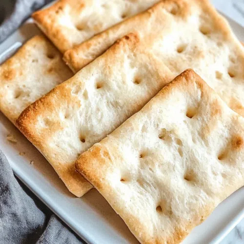 Close-up of flaky, golden hardtack squares, ready to store or eat.