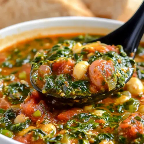 Okro Soup garnished with fresh herbs, ready to be enjoyed.