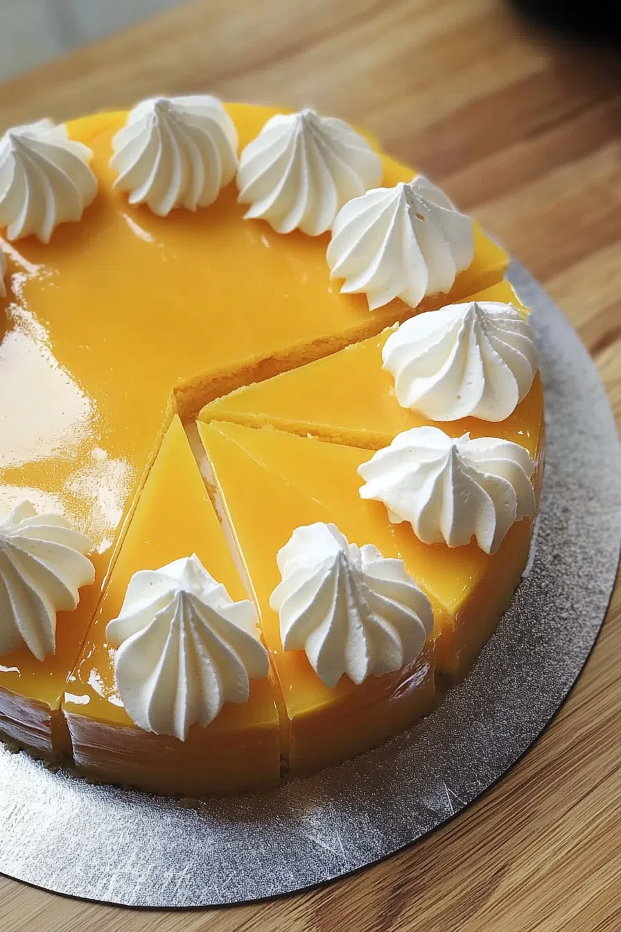 A rich and fluffy layered treat with a bright, fruity glaze.