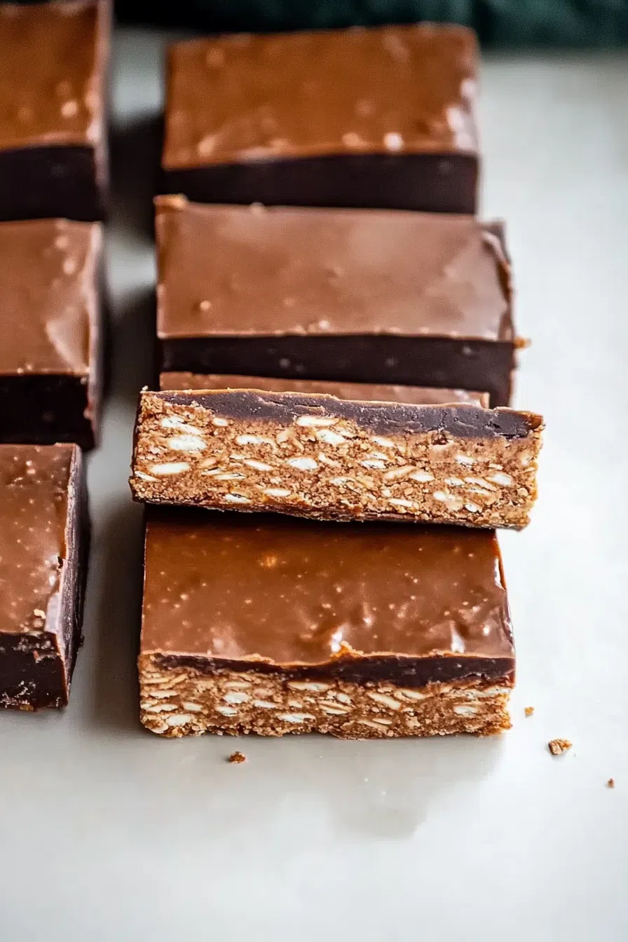 Close-up of homemade vegan gluten-free protein bars arranged on a white plate.