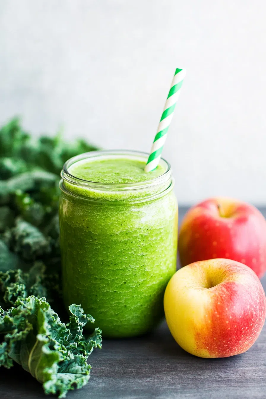 Refreshing green smoothie in a clear glass, served with a straw.