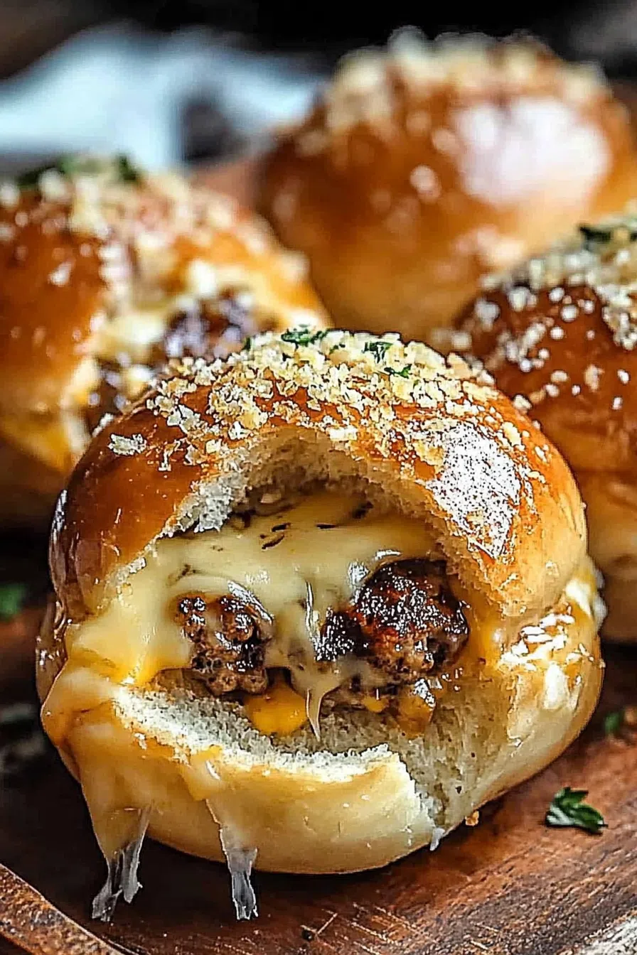 A serving platter of cheesy stuffed dough balls with a crispy exterior.