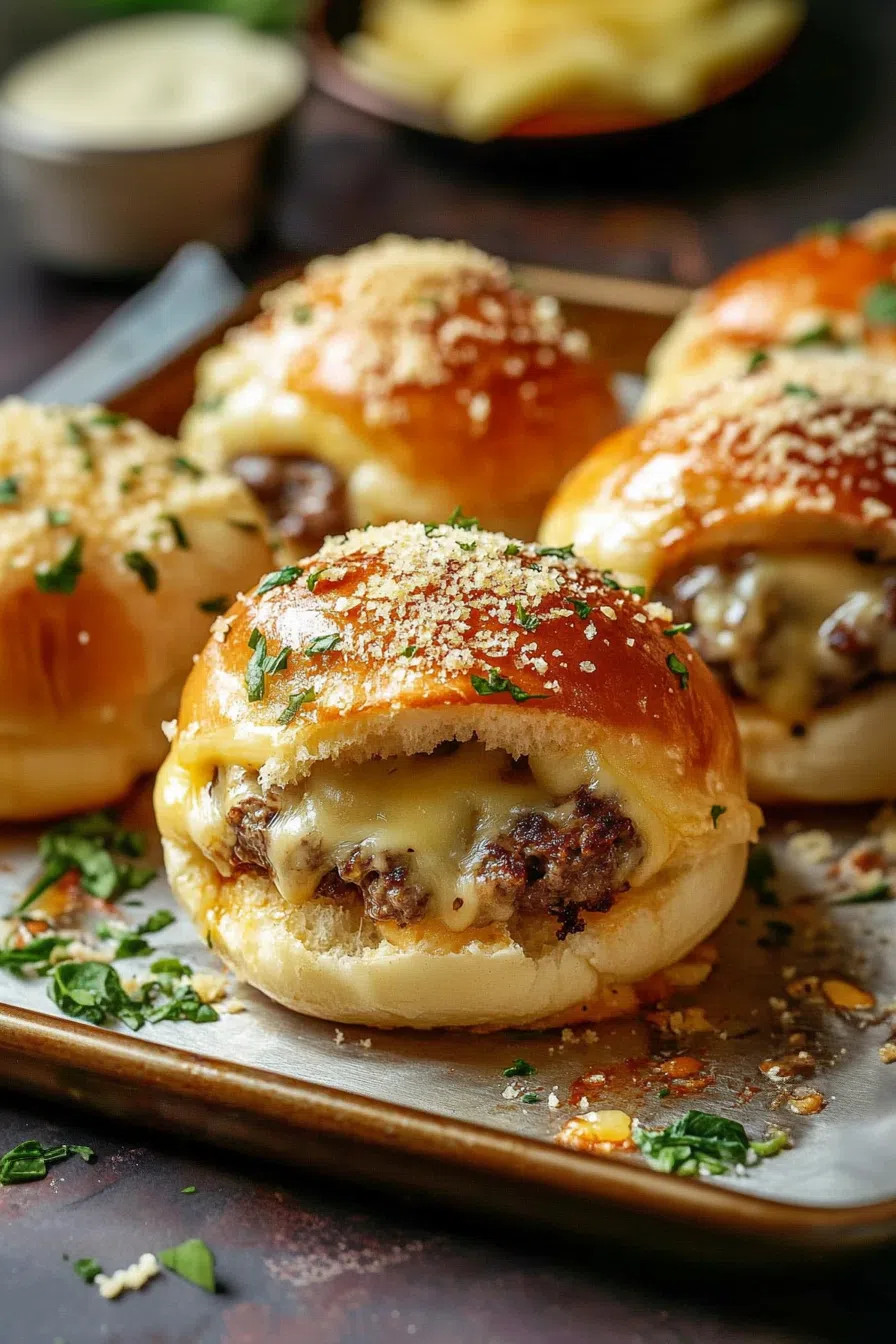Bite-sized cheesy bombs with a golden crust on a serving platter.